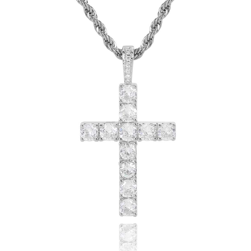 Solid Large Cross Pendant Micro-Set  Necklace