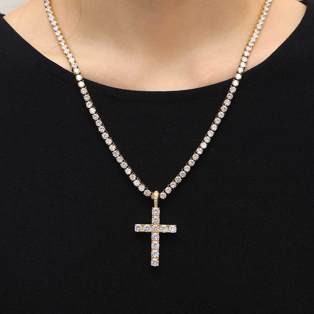 Solid Large Cross Pendant Micro-Set  Necklace