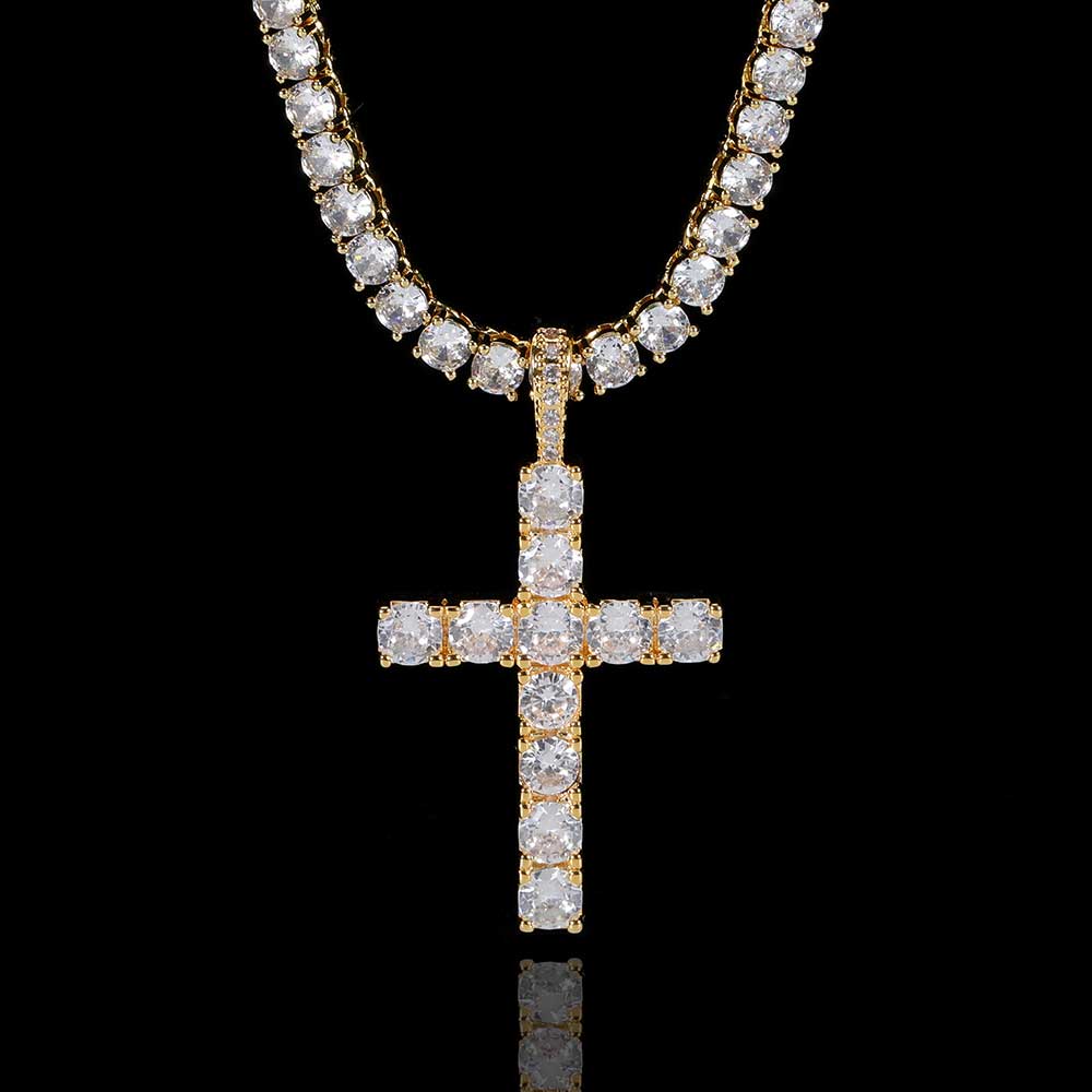 Solid Large Cross Pendant Micro-Set  Necklace