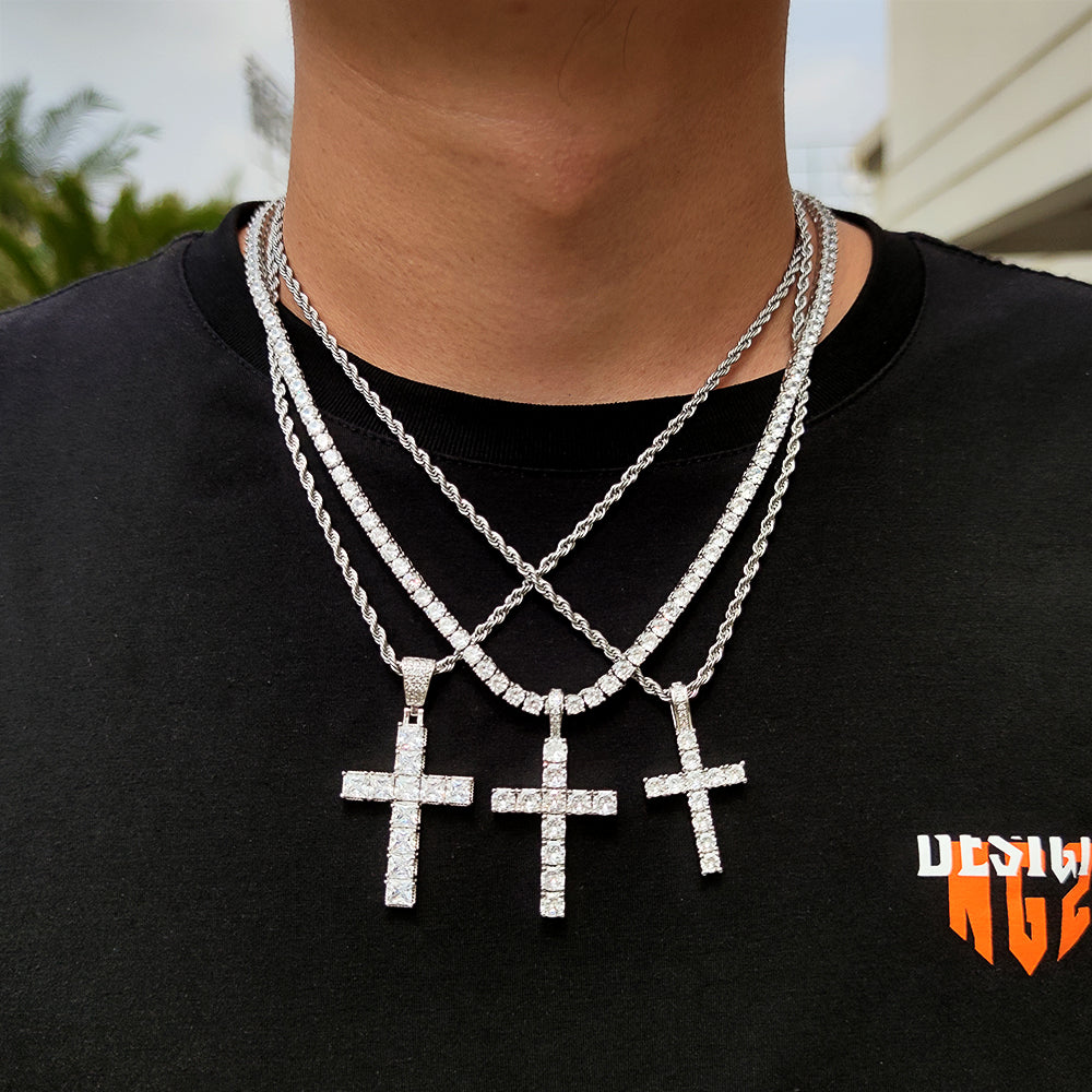 Solid Large Cross Pendant Micro-Set  Necklace