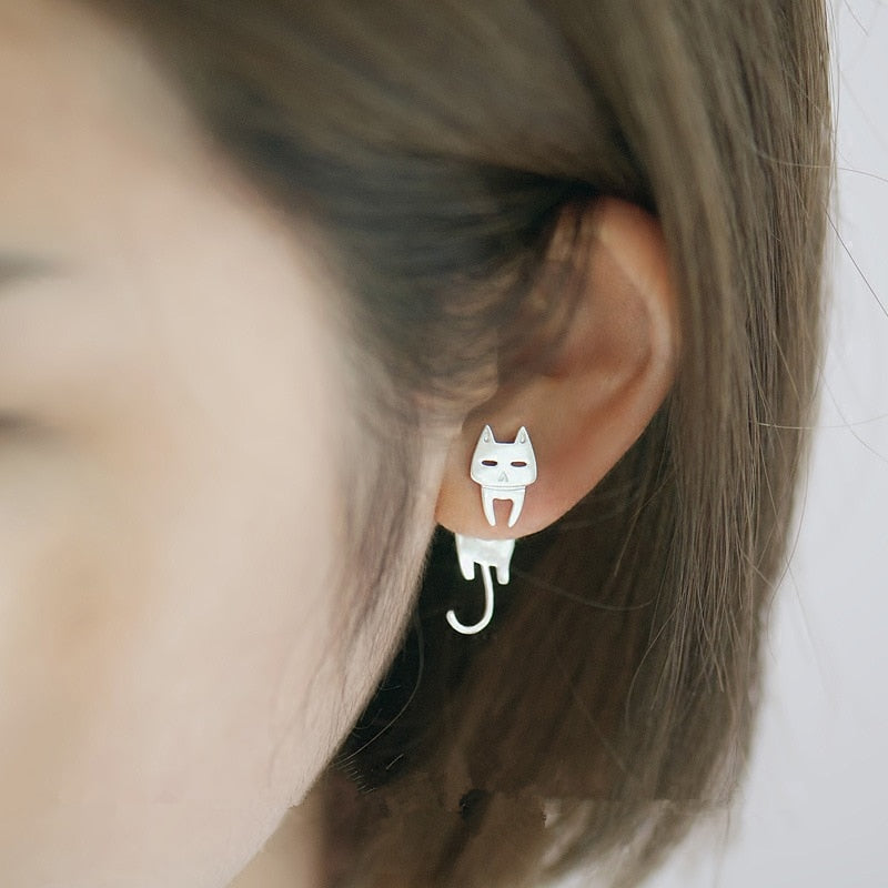 Cute Cat and Fish Stud Earrings for Women