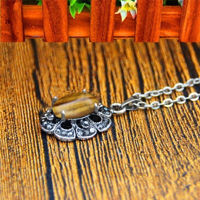 Plum Flower Pendant Natural Tiger Eye Jewelry