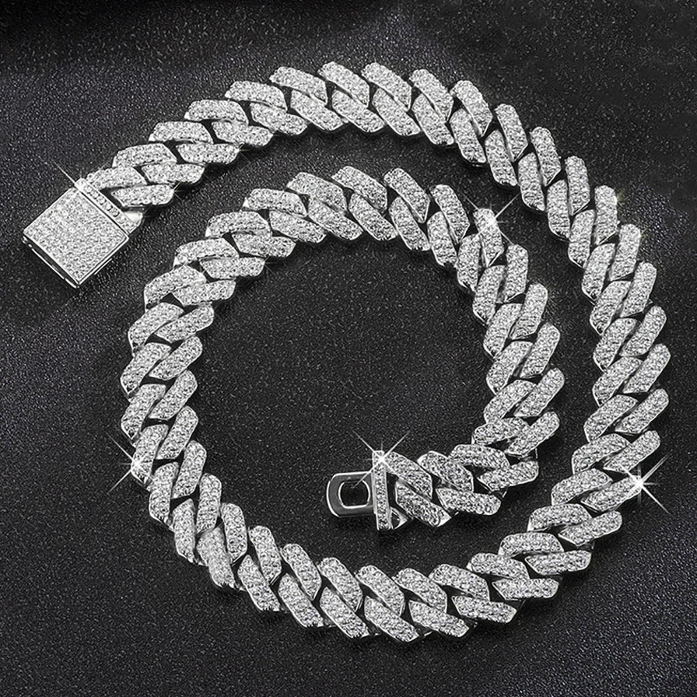 15MM Cuban Link Chain Necklace Silver Color