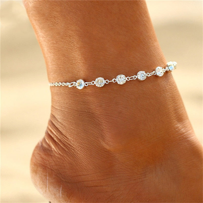 Rhinestone Chain Anklets Silver Color/Gold Color