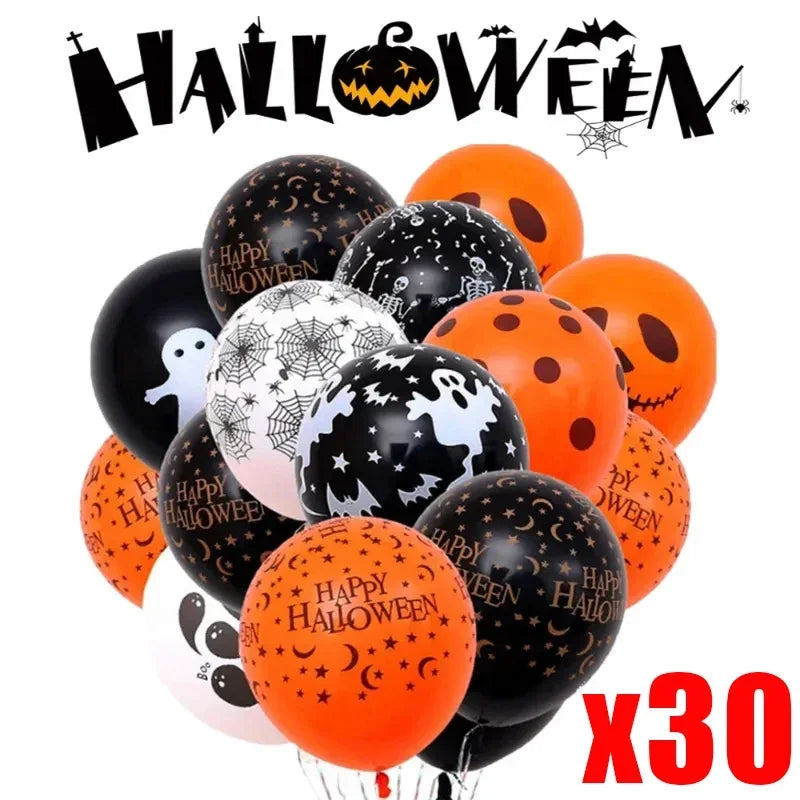 30 Pcs Halloween Balloons- Pumpkin, Skeleton, Ghost Party - Latex Balloons