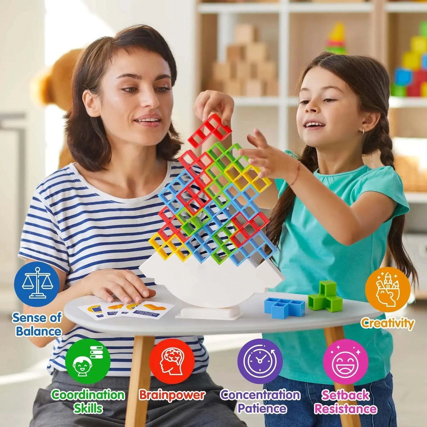 48 Blocks Building Block Brick Toy Balance Stacked Game Swing High  Building Blocks Stack Kid Desktop Toy