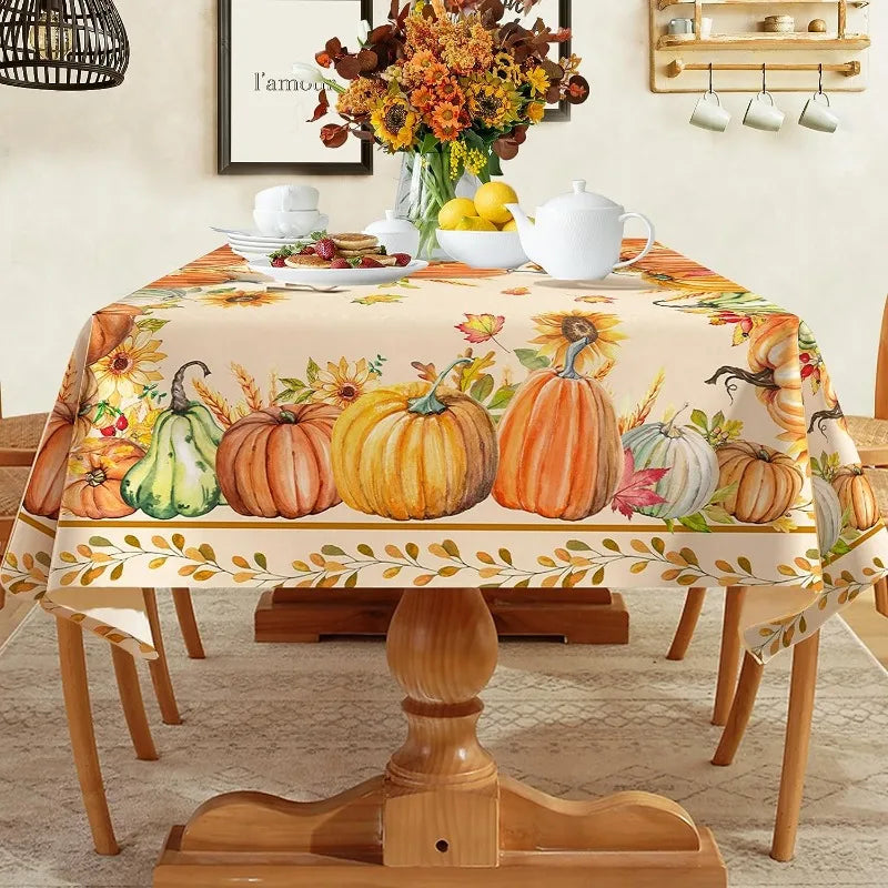 Autumn Pumpkin Pattern Tablecloth Rectangular Home Decor Thanksgiving Day Suitable for Party Table Outdoor Decor Tablecloth