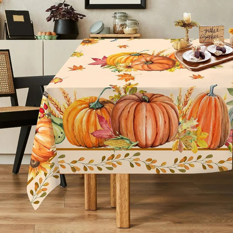 Autumn Pumpkin Pattern Tablecloth Rectangular Home Decor Thanksgiving Day Suitable for Party Table Outdoor Decor Tablecloth