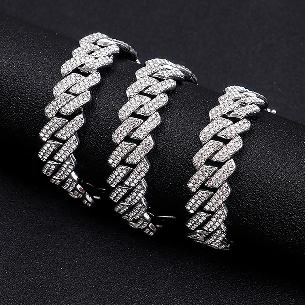 15MM Cuban Link Chain Necklace Silver Color