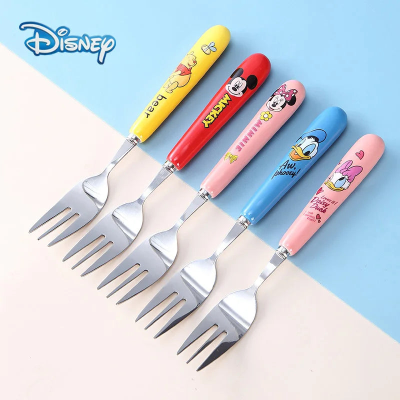 Disney Anime Kawaii Spoon Fork Cute Mickey Minnie Donald Duck Stainless Steel Children Fruit The Steak The Fork Soup Ladle