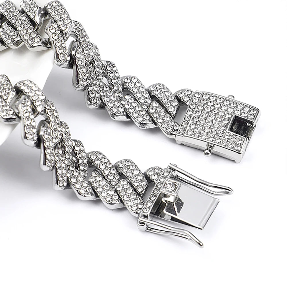 15MM Cuban Link Chain Necklace Silver Color