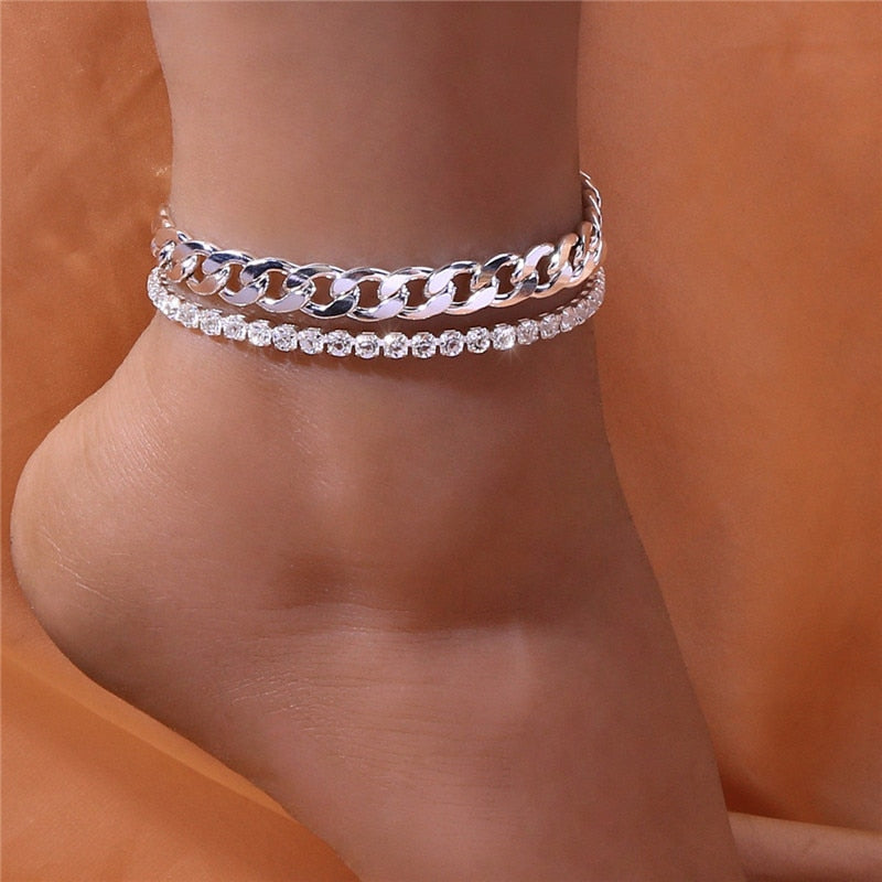 Rhinestone Chain Anklets Silver Color/Gold Color