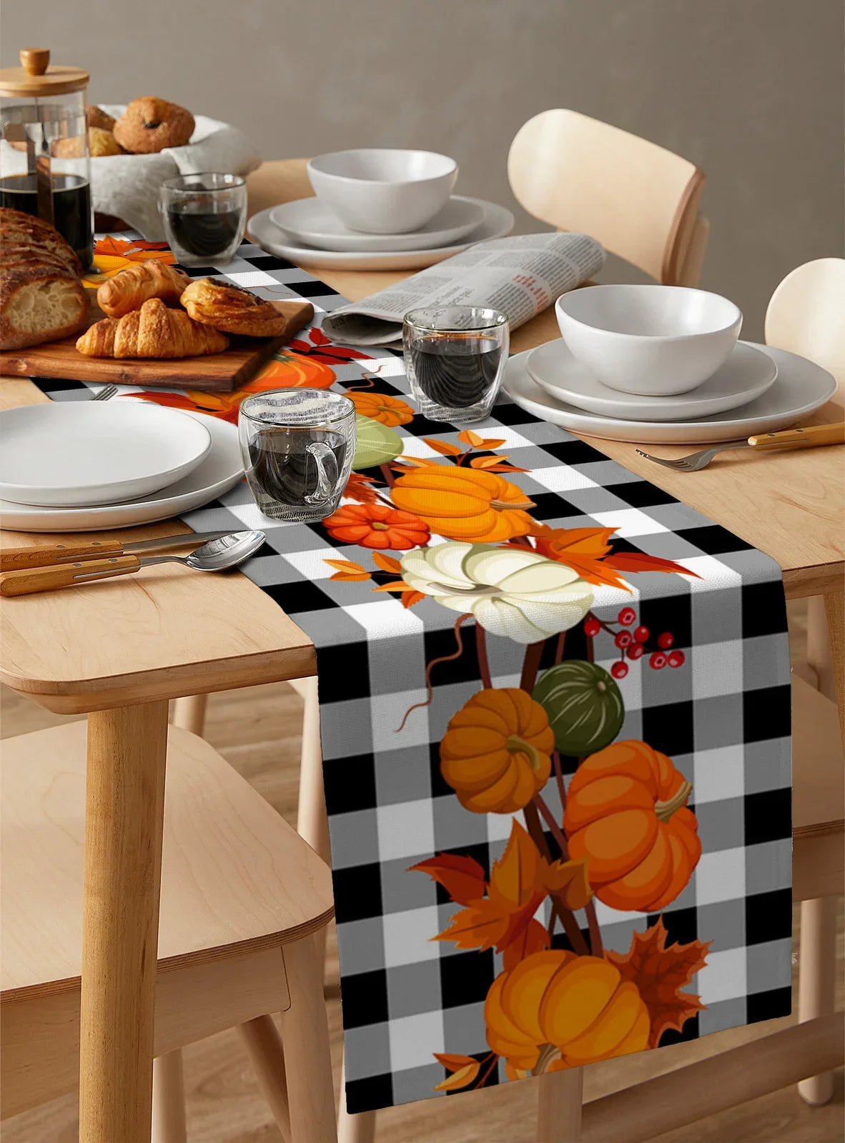 Autumn Pumpkin Maple Leaf Linen Table Runners Holiday Party Wedding Decoration Reusable Table Runners Thanksgiving Decorations