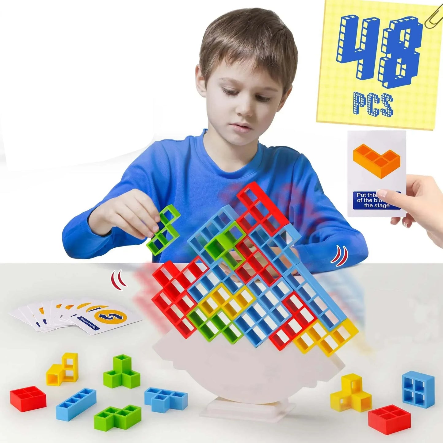 48 Blocks Building Block Brick Toy Balance Stacked Game Swing High  Building Blocks Stack Kid Desktop Toy