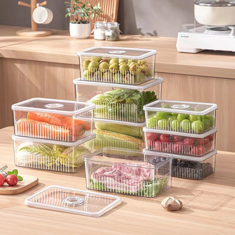 Refrigerator Storage Box Timing Fresh Fridge Organizer Vegetable Fruit Food Storage Containers Pantry Kitchen Organizer