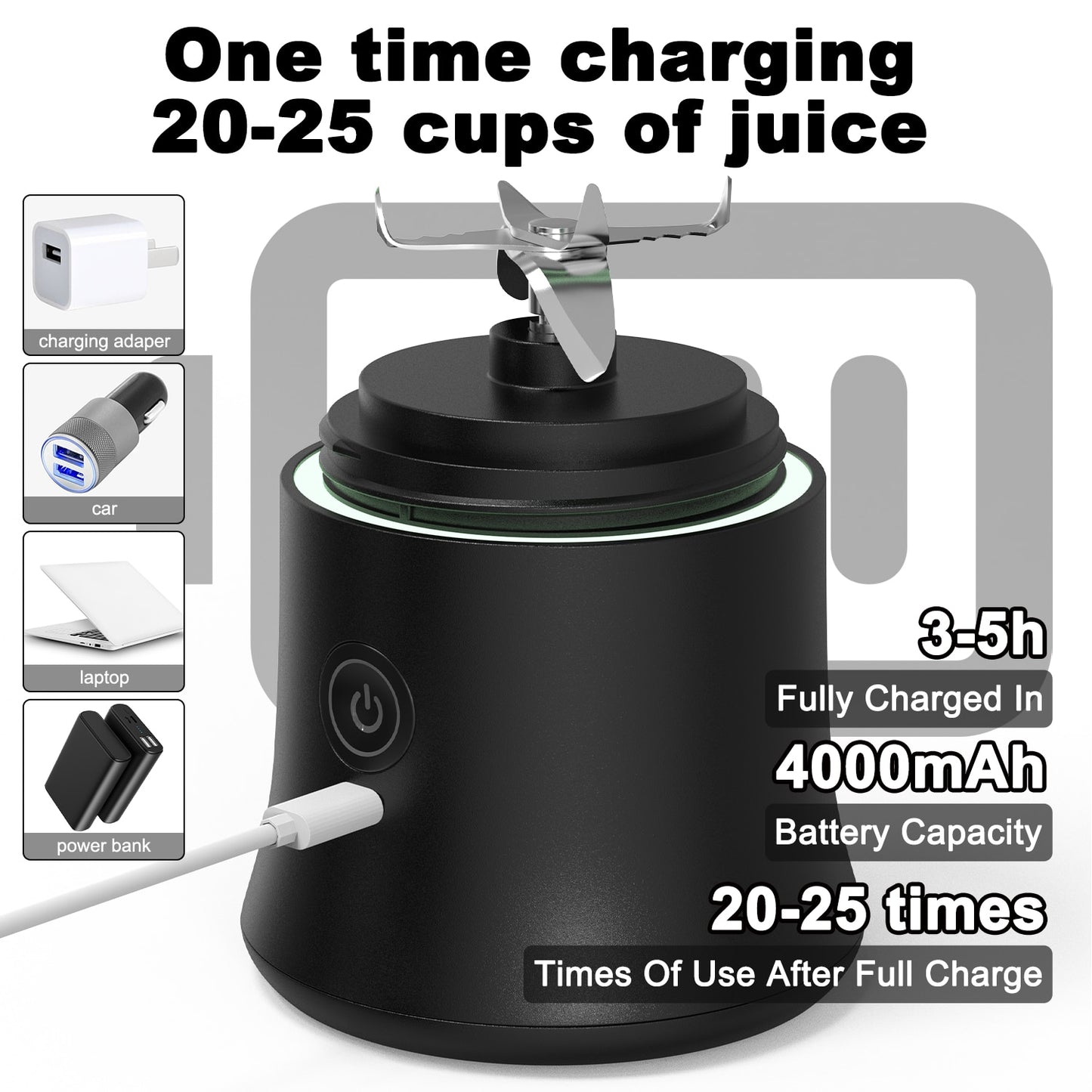 Portable Blender 600ML Electric Juicer Fruit Mixers 4000mAh USB Rechargeable