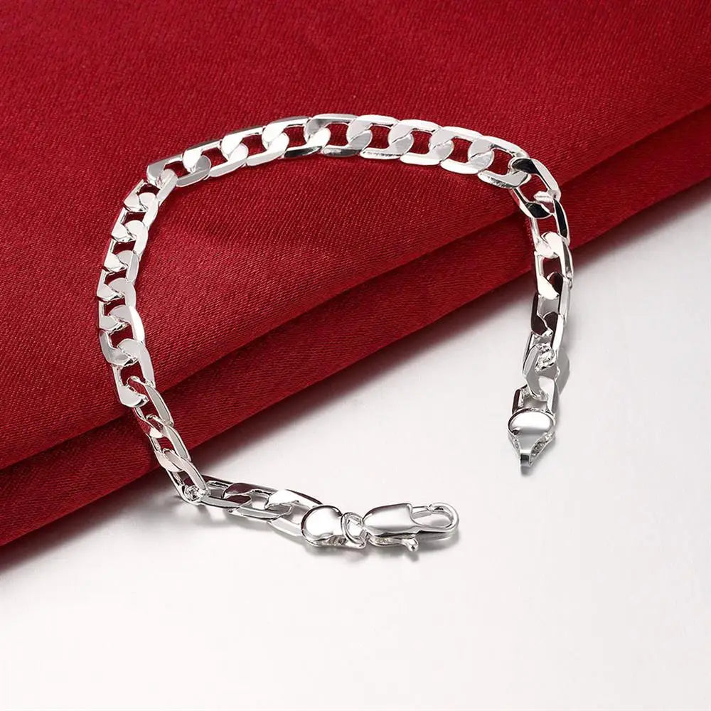 Fine 925 sterling silver Classic 6MM geometric side chain Bracelet