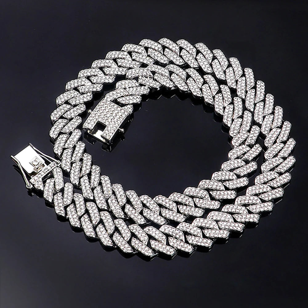 15MM Cuban Link Chain Necklace Silver Color