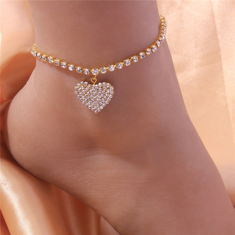 Rhinestone Chain Anklets Silver Color/Gold Color