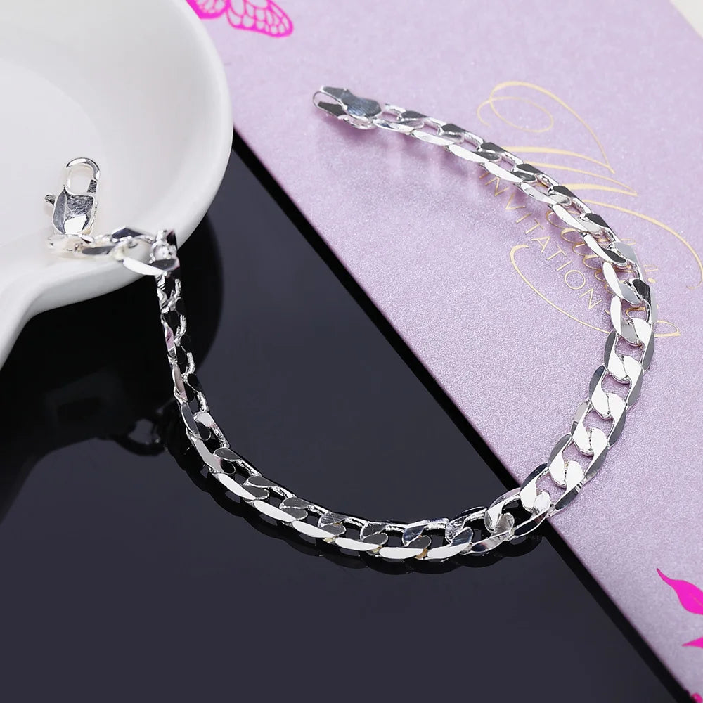 Fine 925 sterling silver Classic 6MM geometric side chain Bracelet