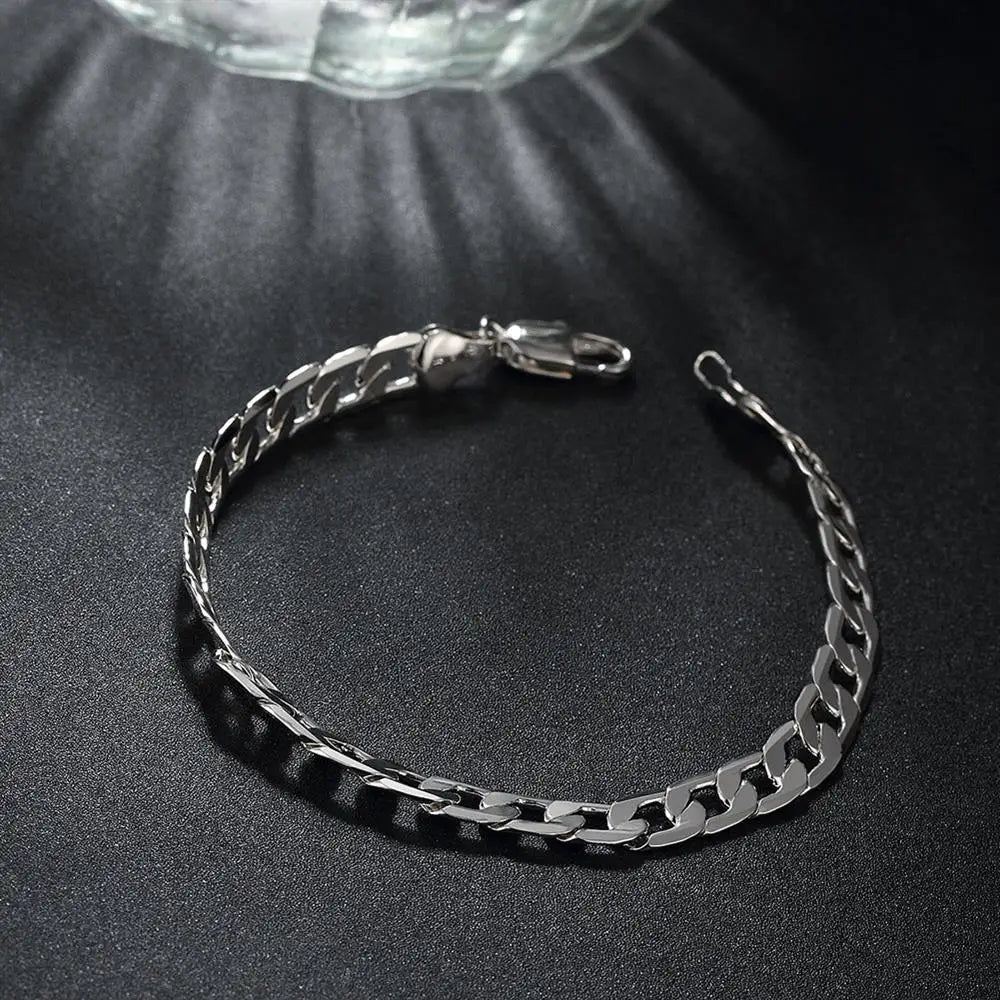 Fine 925 sterling silver Classic 6MM geometric side chain Bracelet