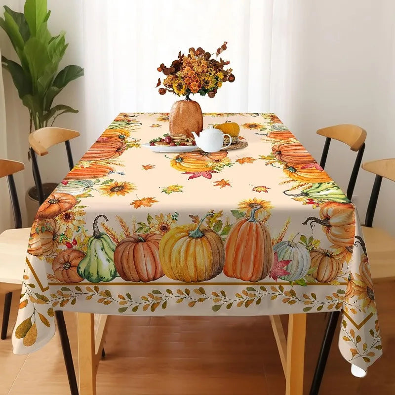 Autumn Pumpkin Pattern Tablecloth Rectangular Home Decor Thanksgiving Day Suitable for Party Table Outdoor Decor Tablecloth