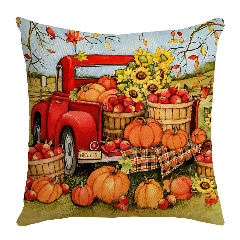 New Fall Thanksgiving Decorative Pillow Cover 45x45cm Couch Cushion Cover Pumpkin Squirrel Print Pillowcase Holiday Decorations