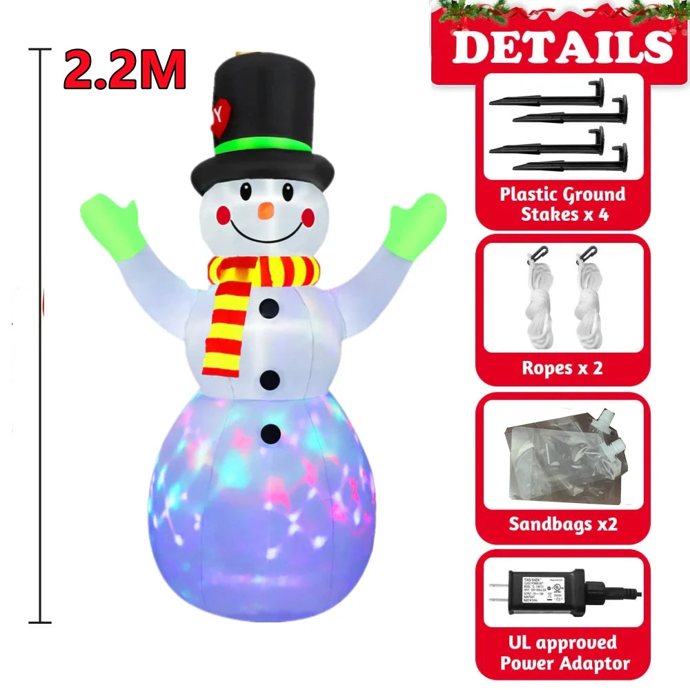 2.2M/7FT Christmas Inflatables Green Gloves Snowman Outdoor Model Built-in Rotating LED Lights Indoor Outdoor Xmas Decorations