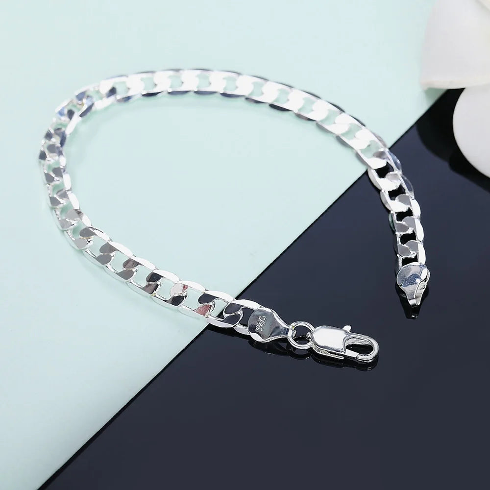 Fine 925 sterling silver Classic 6MM geometric side chain Bracelet