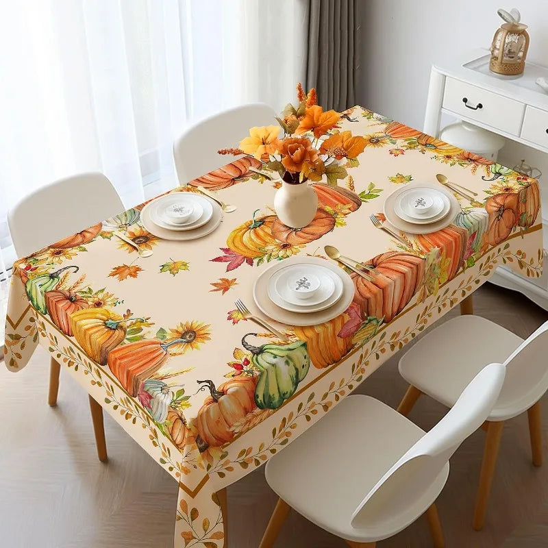 Autumn Pumpkin Pattern Tablecloth Rectangular Home Decor Thanksgiving Day Suitable for Party Table Outdoor Decor Tablecloth