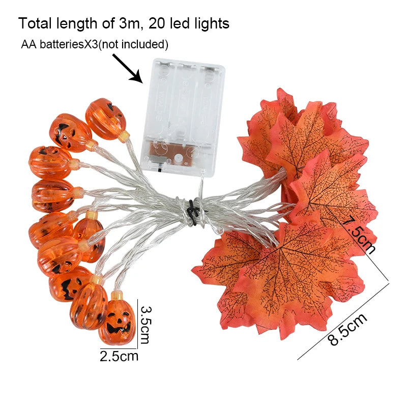 Artificial Autumn Maple Leaves Pumpkin Garland Led Fairy Lights for Autumn Thanksgiving Halloween Home Fireplace Door Decor