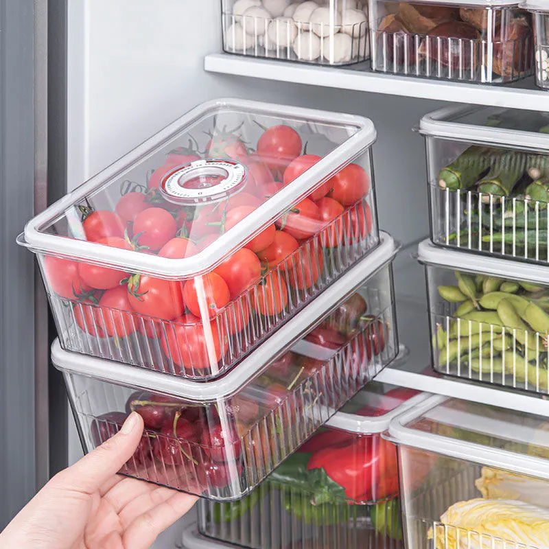 Refrigerator Storage Box Timing Fresh Fridge Organizer Vegetable Fruit Food Storage Containers Pantry Kitchen Organizer