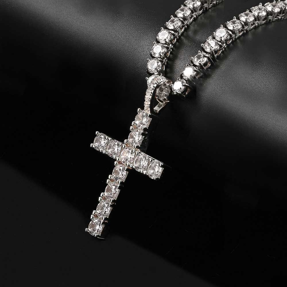 Solid Large Cross Pendant Micro-Set  Necklace