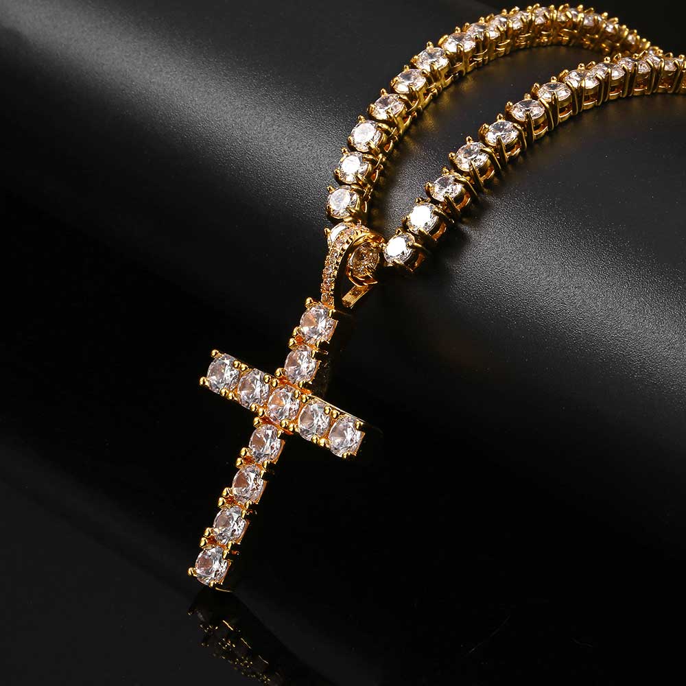 Solid Large Cross Pendant Micro-Set  Necklace