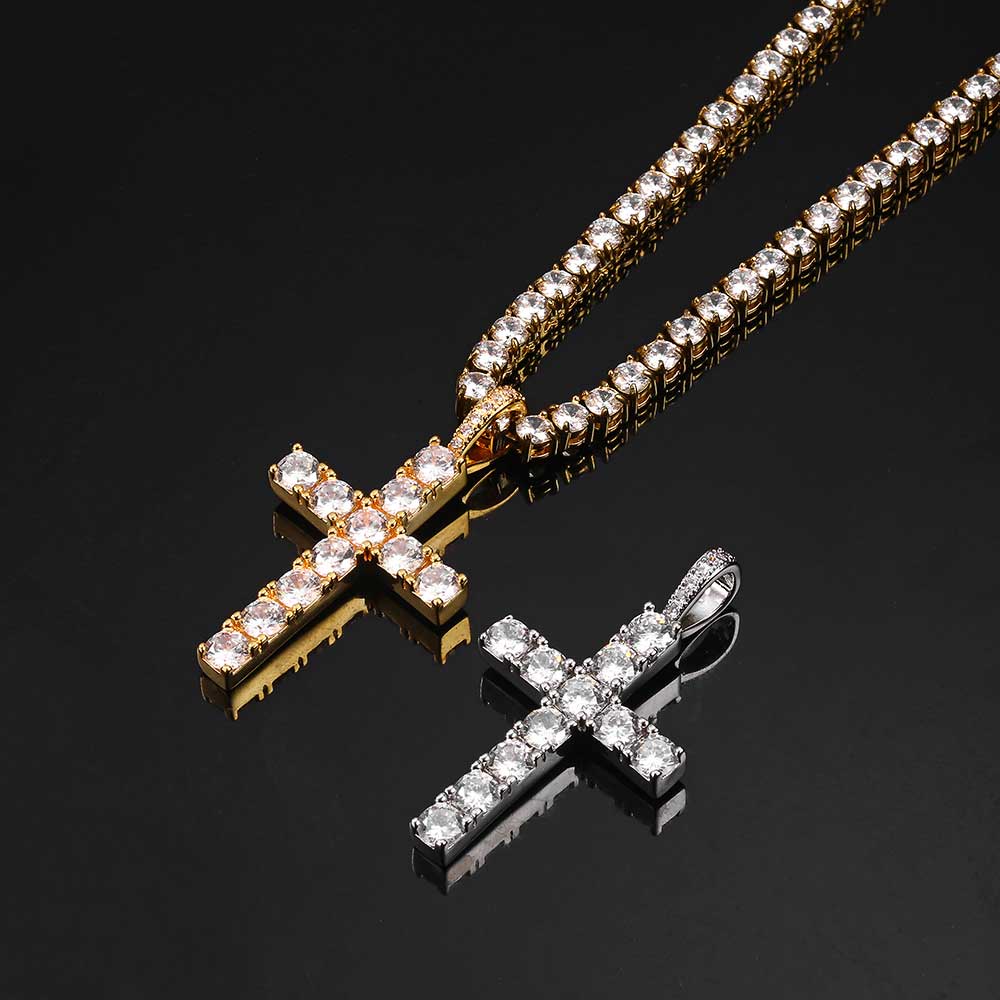 Solid Large Cross Pendant Micro-Set  Necklace