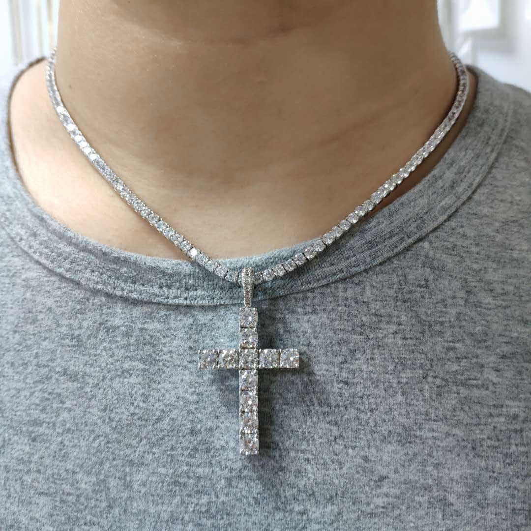 Solid Large Cross Pendant Micro-Set  Necklace