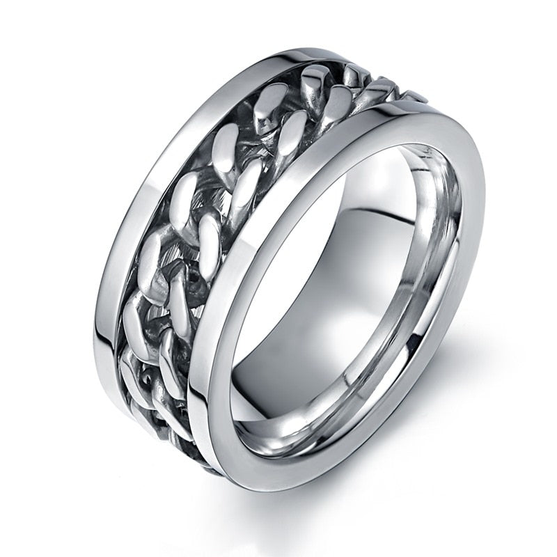 Rotatable Mens Stainless Steel Spinner Ring