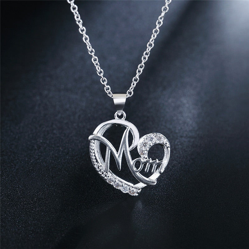 Sterling Silver Mother's Day Heart Shape Zircon Necklaces