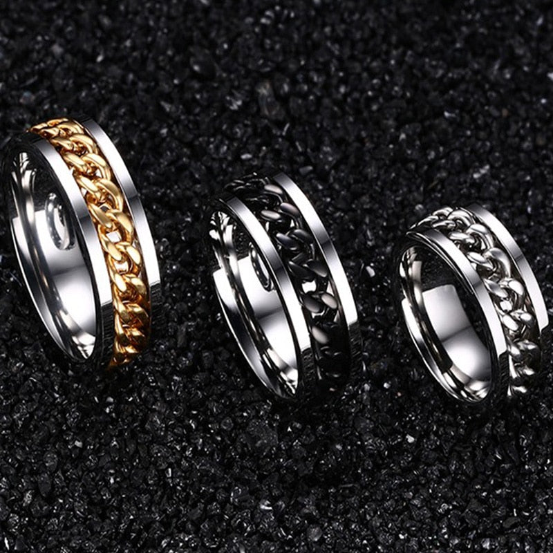 Rotatable Mens Stainless Steel Spinner Ring