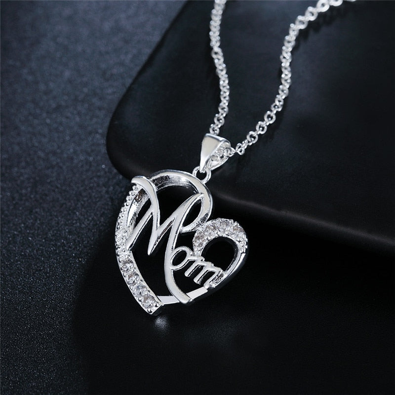 Sterling Silver Mother's Day Heart Shape Zircon Necklaces