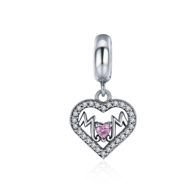 BAMOER Sterling Silver I Love u Forever Mom Charm