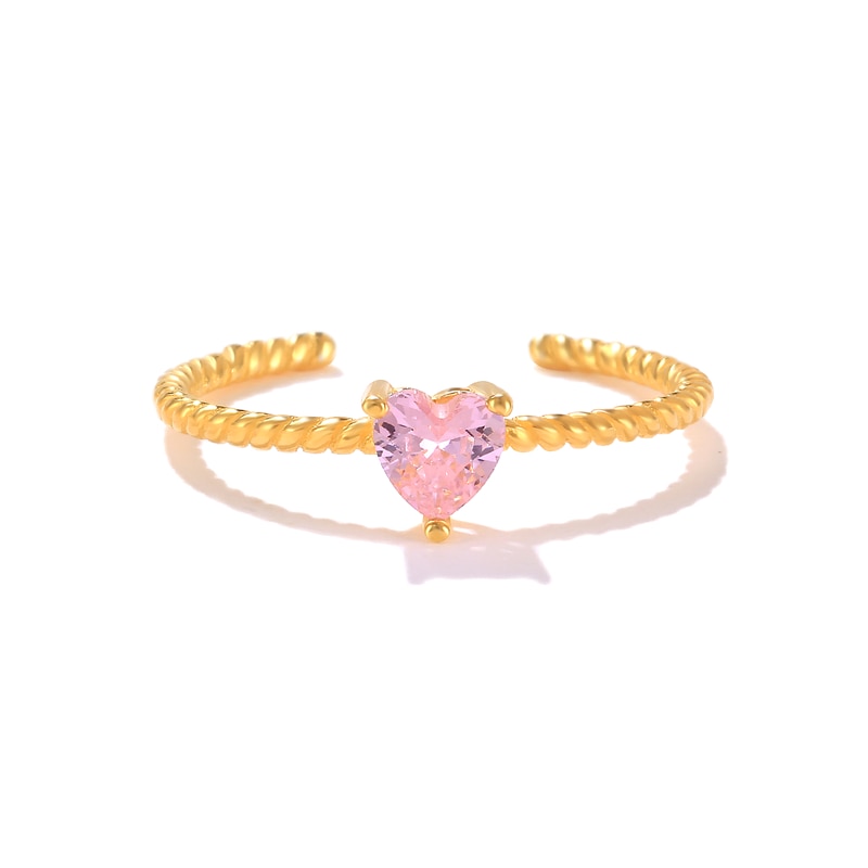 Sterling Silver Pink Zircon Heart Adjustable Rings