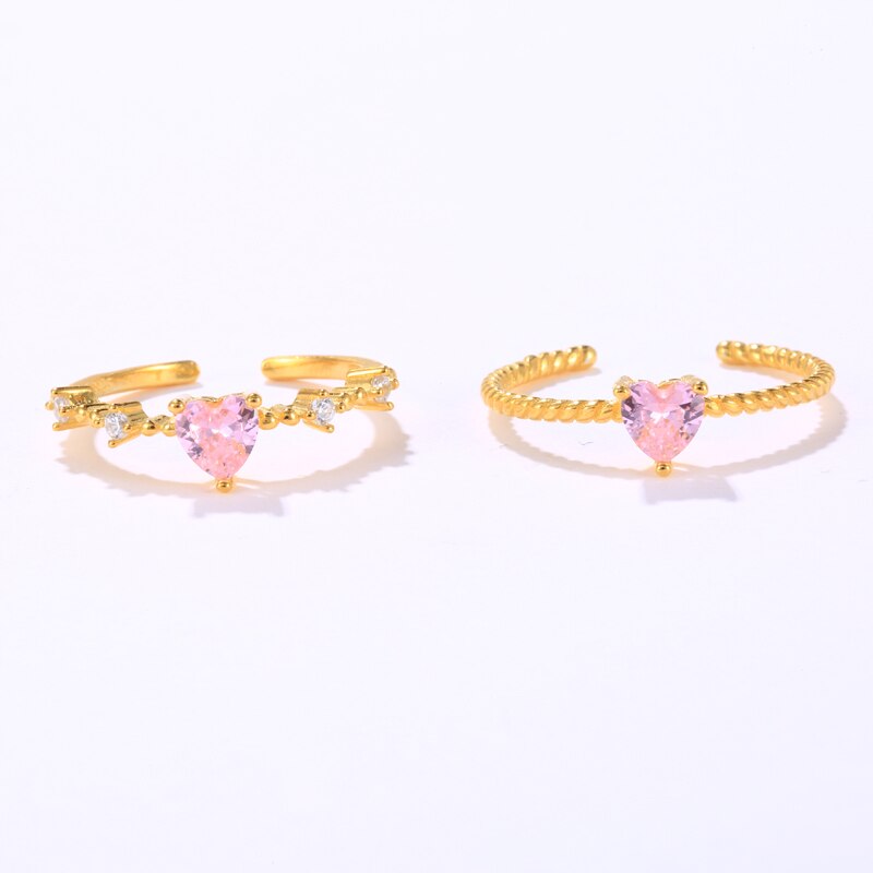 Sterling Silver Pink Zircon Heart Adjustable Rings