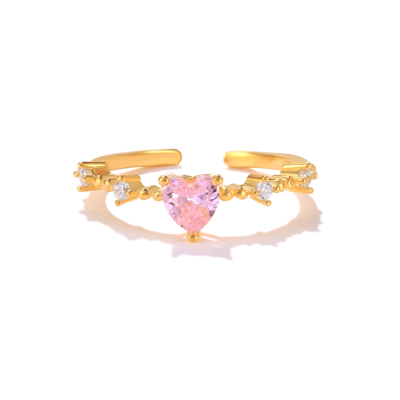 Sterling Silver Pink Zircon Heart Adjustable Rings