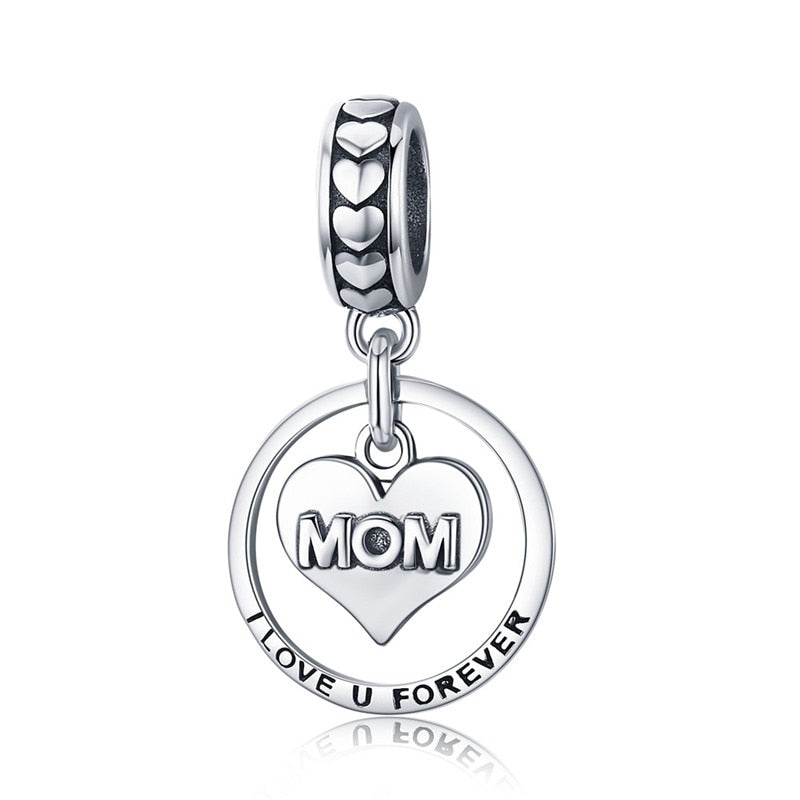 BAMOER Sterling Silver I Love u Forever Mom Charm