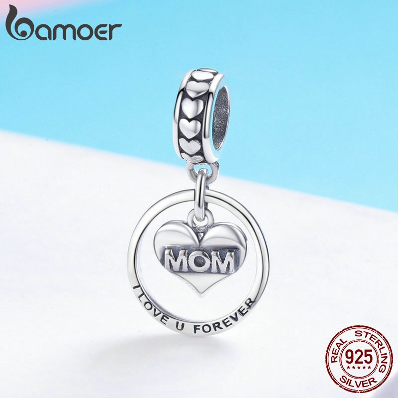 BAMOER Sterling Silver I Love u Forever Mom Charm