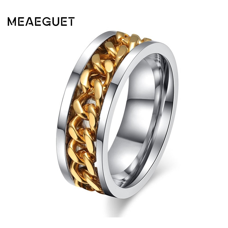 Rotatable Mens Stainless Steel Spinner Ring