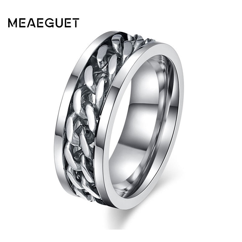 Rotatable Mens Stainless Steel Spinner Ring