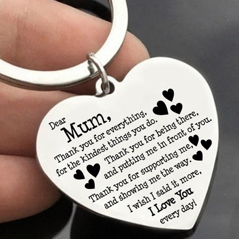 Heart Shaped Engraved Letters Keychain To Mum