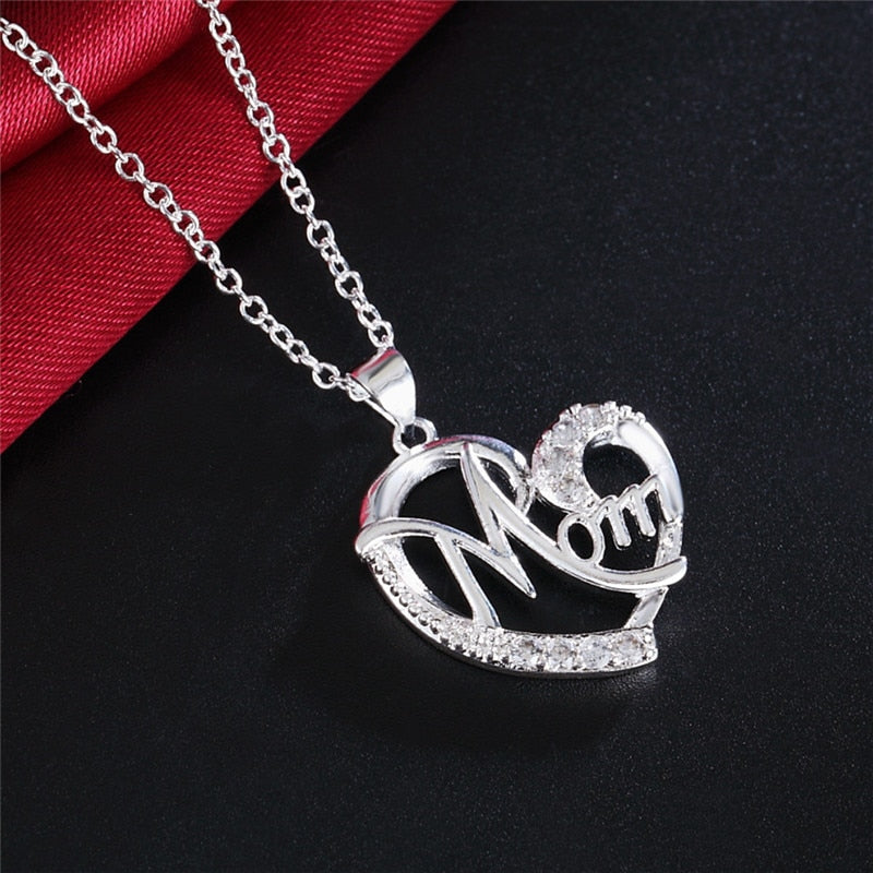 Sterling Silver Mother's Day Heart Shape Zircon Necklaces